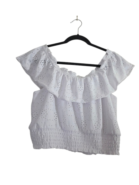 Bar III Tops - Barr lll Women's Blouse Tank Top White Size Large Crop Off Shoulder Ruffle